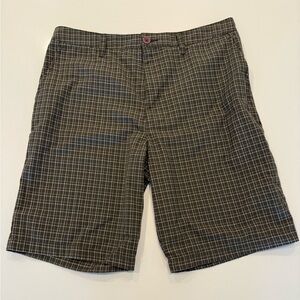 RVCA Men's Checkered Brown Flat Front Shorts